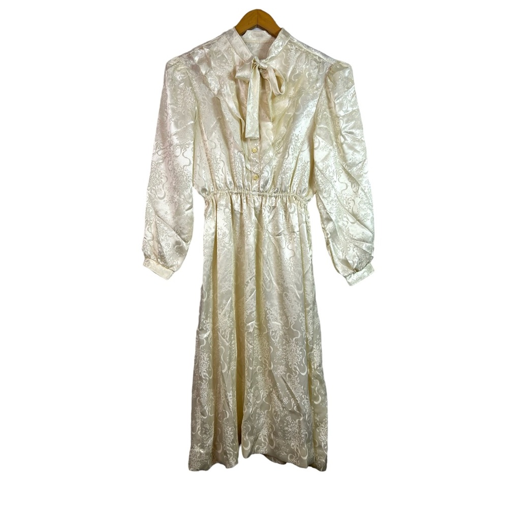 Vintage Victorian French Silk Floral Collar Dress Size S